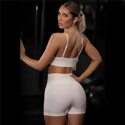 Women Seamless Bra Shorts Fitness Suit Yoga Clothing Backless Sexy Camisole Tank Top Running Sports