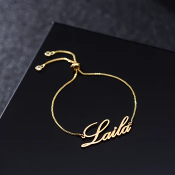 Personalized Custom Name Kids Necklaces Bracelets Adjustable Box Chains Baby Name Bracelets Jewelry Customized Bracelets