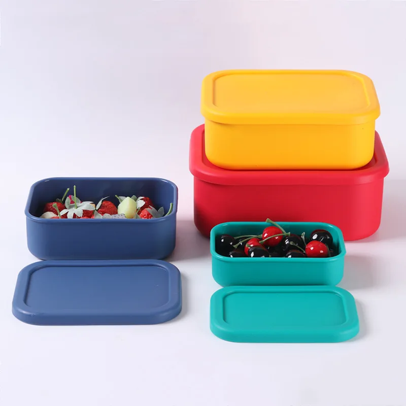 Rectangular Silicone Lunch Box with Sealing Lid Fresh-Keeping Kitchenware for Microwave Oven and Refrigerator Use manufacture