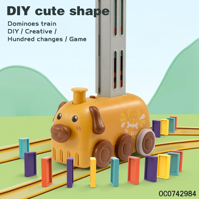 Educational lovely dog kids custom electric domino train car set toy sound