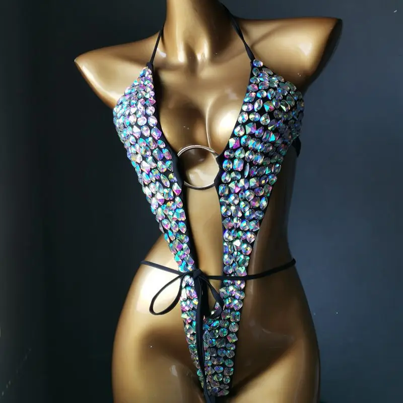 Custom Stick On Crystals Nightclub Swimsuit Bikini New Sexy High End