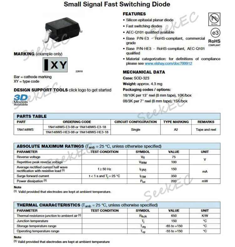 1n4148 Diode Zener 4148 Dip Sod-123 Sod323 St4148 In4148 1n4148w ...