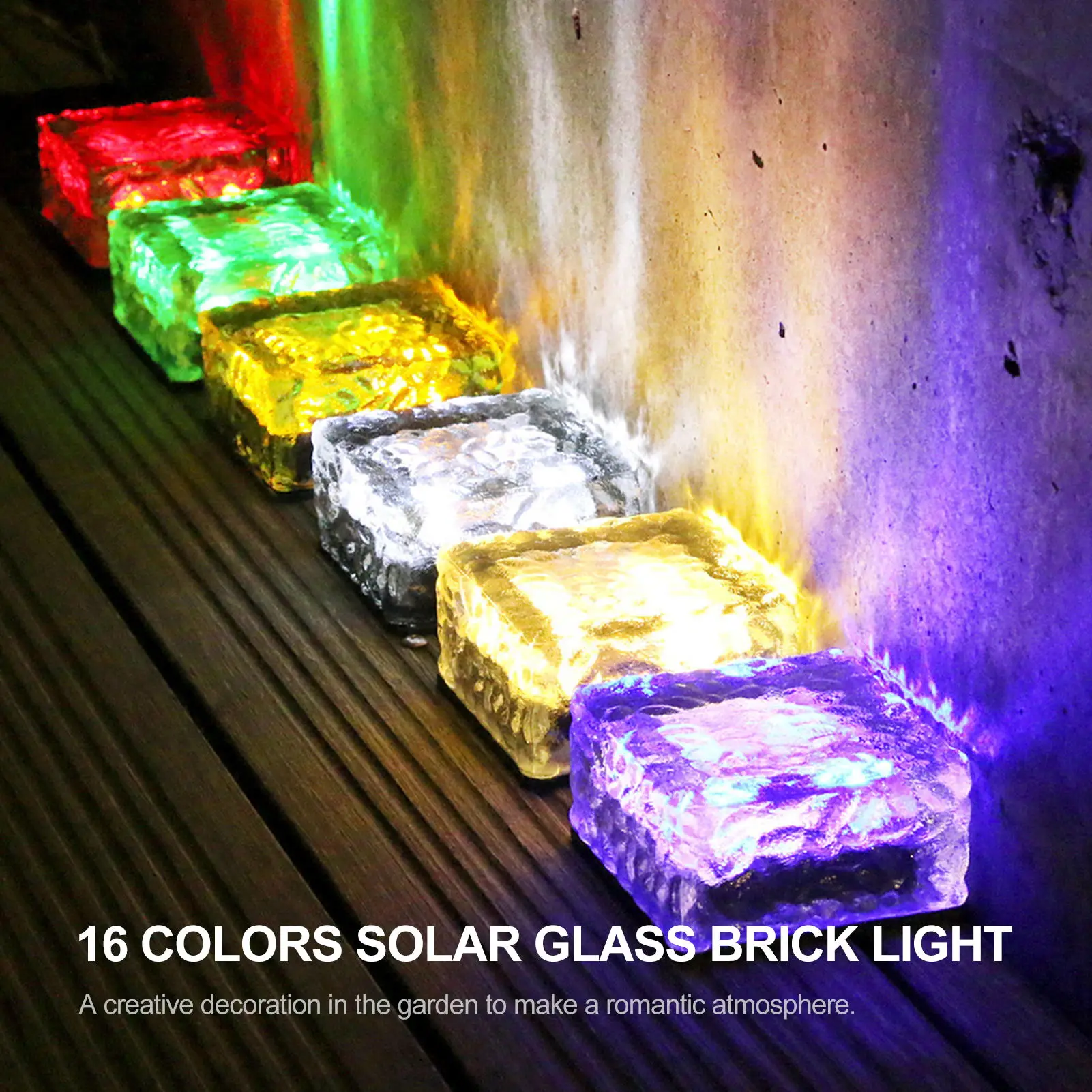 2PCS LED Solar Glass Brick Light 16 Colors RGB Ice Cube Shaped Outdoor Lawn Lights Waterproof Decorative Christmas  Fair