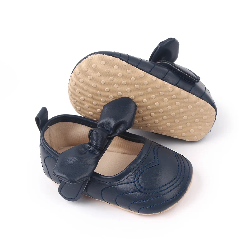 Heart-shaped Bow Mesh Breathable PU Leather-top Soft Soled Princess Toddler Shoes for Baby Girls factory