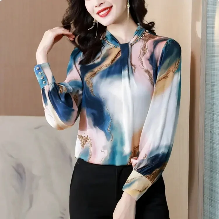 Wholesale fashion women's elegant printed shirt Chiffon loose long sleeve shirt ladies office blouse