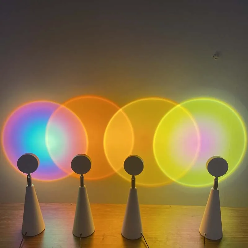 Cross-border modern led rgb colorful home decorative sunset lamp rainbow projection lamp atmosphere cone table lamps lamparas