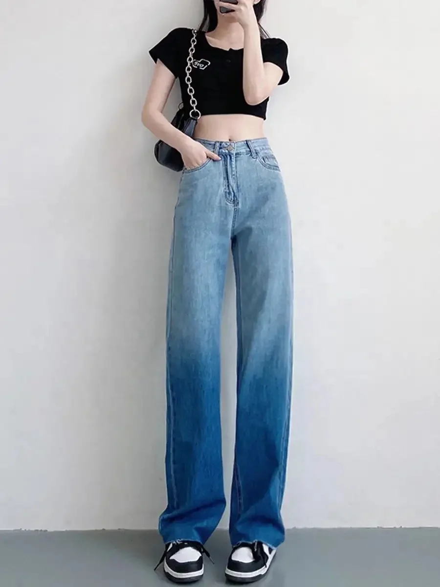 Women Independent Station Autumn And Winter Water Wash High Waist Broken Pants Wide Leg Pants Jeans