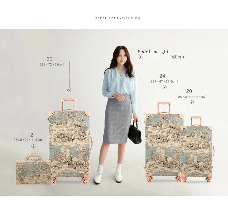 13in 20in 24in 26in Vintage Old Fabric Travel Trolley Luggage With Combination Lock Rolling Suitcases With Spinner Wheels