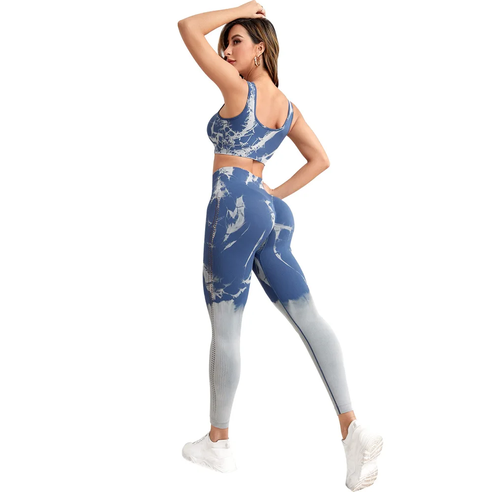 Custom Activewear High Waist Hip Lift Seamless Tie Dye Training Tight Tracksuit Fitness Yoga Sets For Women