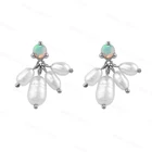 Stud Earring Gemnel Bohemian Handmade S925 Gold Plated Stud Opal Pearl Drop Earring