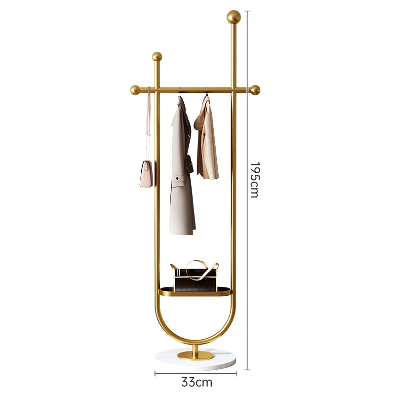 U-Shaped Marble Base Heavy Duty Metal Modern Golden Coat Rack for Bag, Hat, Scarf, Jacket Black and Golden