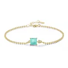 Sterling Silver 2021 Luxury 925 Sterling Silver Beaded Chain With Green Square Paraiba Tourmaline Zircon Bracelet