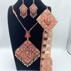Red Necklace Luxury Gemstone Square Shape Charm Red Gemstone Pendant Jewelry Necklace Earrings Set For Women Girls
