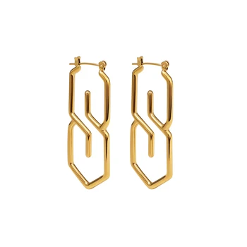 High Quality Delicate Stainless Steel Geometry Large Earrings 18K Gold Plated Hoop Earrings Jewelry S shape Bold Hoop Earrings