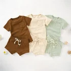 Organic Baby Clothes Summer Organic Cotton Baby Ribbed Set Short Pajamas Set Clothes For Babies