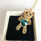 Heart Gold Plated Crystal Diamond Heart Teddy Bear Necklace Pink Diamond Love Heart Teddy Bear Necklace For Women