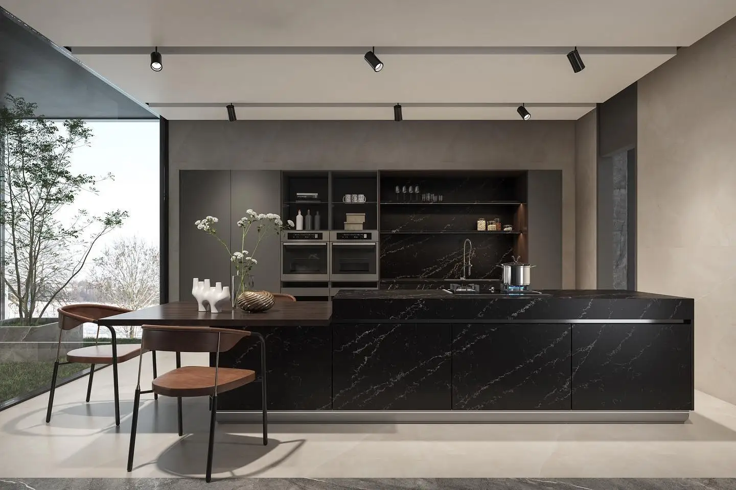 product ydstone modern design poetic black quartz kitchen countertop white vein stone slab for restaurant bar vanity top 3d model design256-7