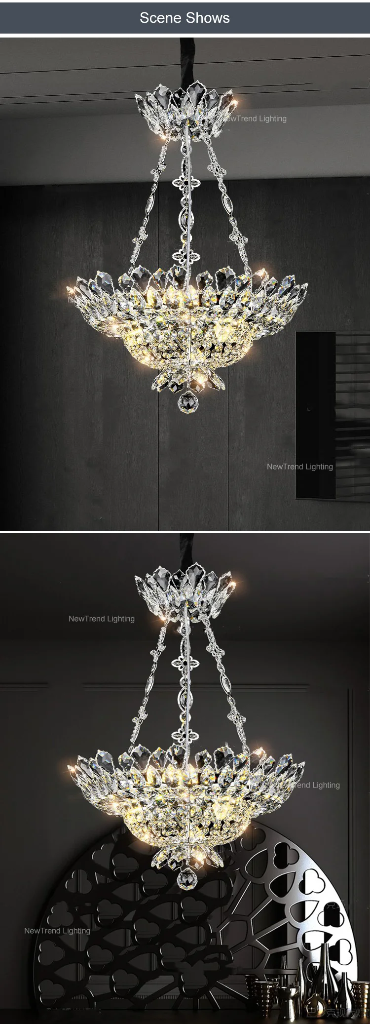 cpl 284 luxury design indoor decoration hotel lobby hall villa crystal led chandelier light-4