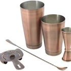 Martini Stainless Steel Martini Bartender Kit Copper Coated Rose Gold Stainless Steel Bar Set With Bamboo Stand
