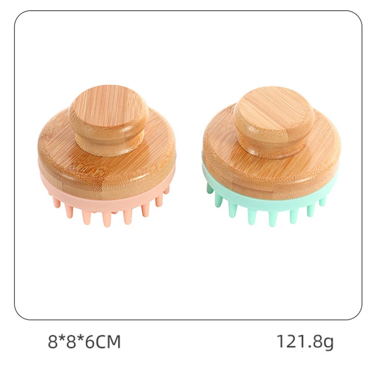 Custom Natural Wooden Bath Shower Shampoo Hair Scalp Scrubbers Bamboo Silicone Cleaning Scalp Massager Brush For Hair Growth