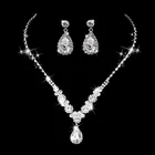 Diamond Necklace Jewelry 2021 Wholesale Silver Plated Cubic Zircon CZ Diamond Earrings Necklace Bridal Jewelry Set