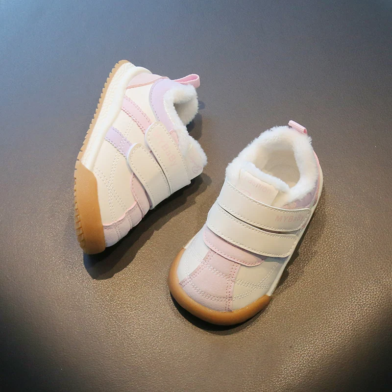Newest Winter Walking Kids Shoes Soft Rubber Soled Sneakers Plush Fleece Toddler Baby Shoes details