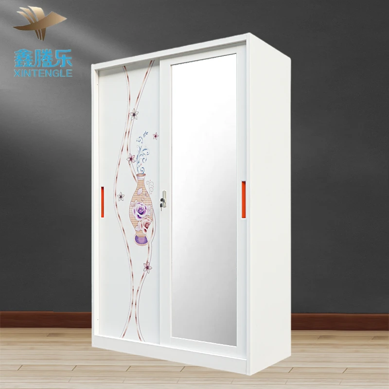 Modern Design 2-Door Sliding Flower Printed Bedroom Furniture Home Wardrobe