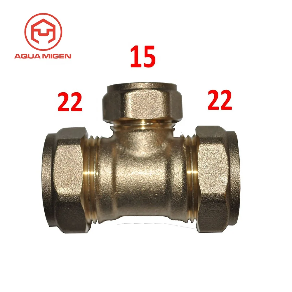 Compression Brass Reducing Tee's 22mm x 15mm Embrass Peerless 