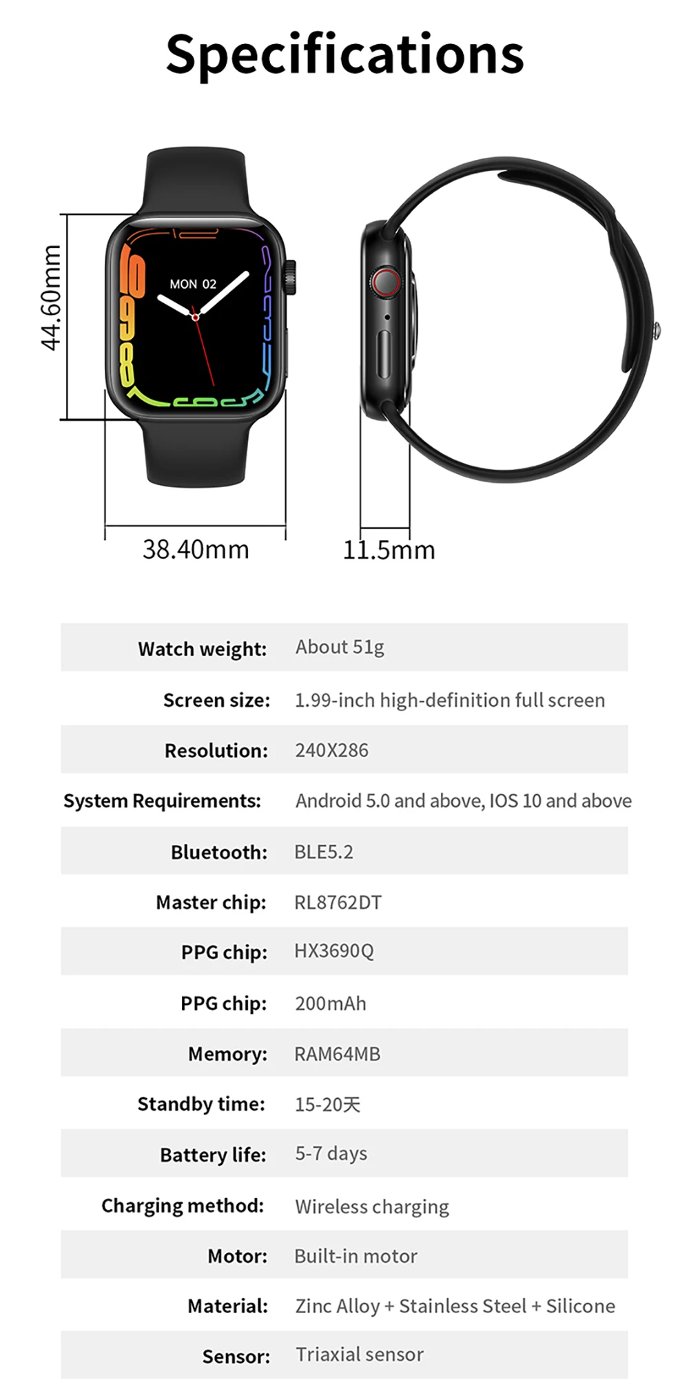 Smartwatch Z51 Series 7 Bluetooth Calls 1.92inch Voice Assistant