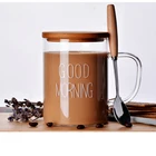 US Warehouse Sublimation Glasses Blanks Cup 15oz Heat-resistant Breakfast Coffee Mug Glass Cup With Wooden Lid And Spoon