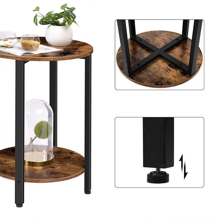 Wholesale Industrial Style Rustic Round Side End Table Round Accent Wooden Side Table Nightstand with Storage for Living Room