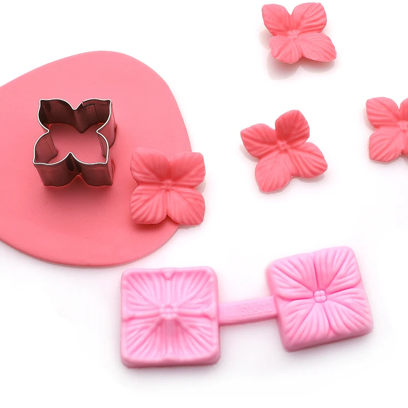 2pcs Set Flower Fondant Tool Silicone Mold With Stainless Steel Cookie Cutter