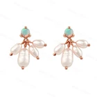 Drop Earring Gemnel Bohemian Handmade S925 Gold Plated Stud Opal Pearl Drop Earring