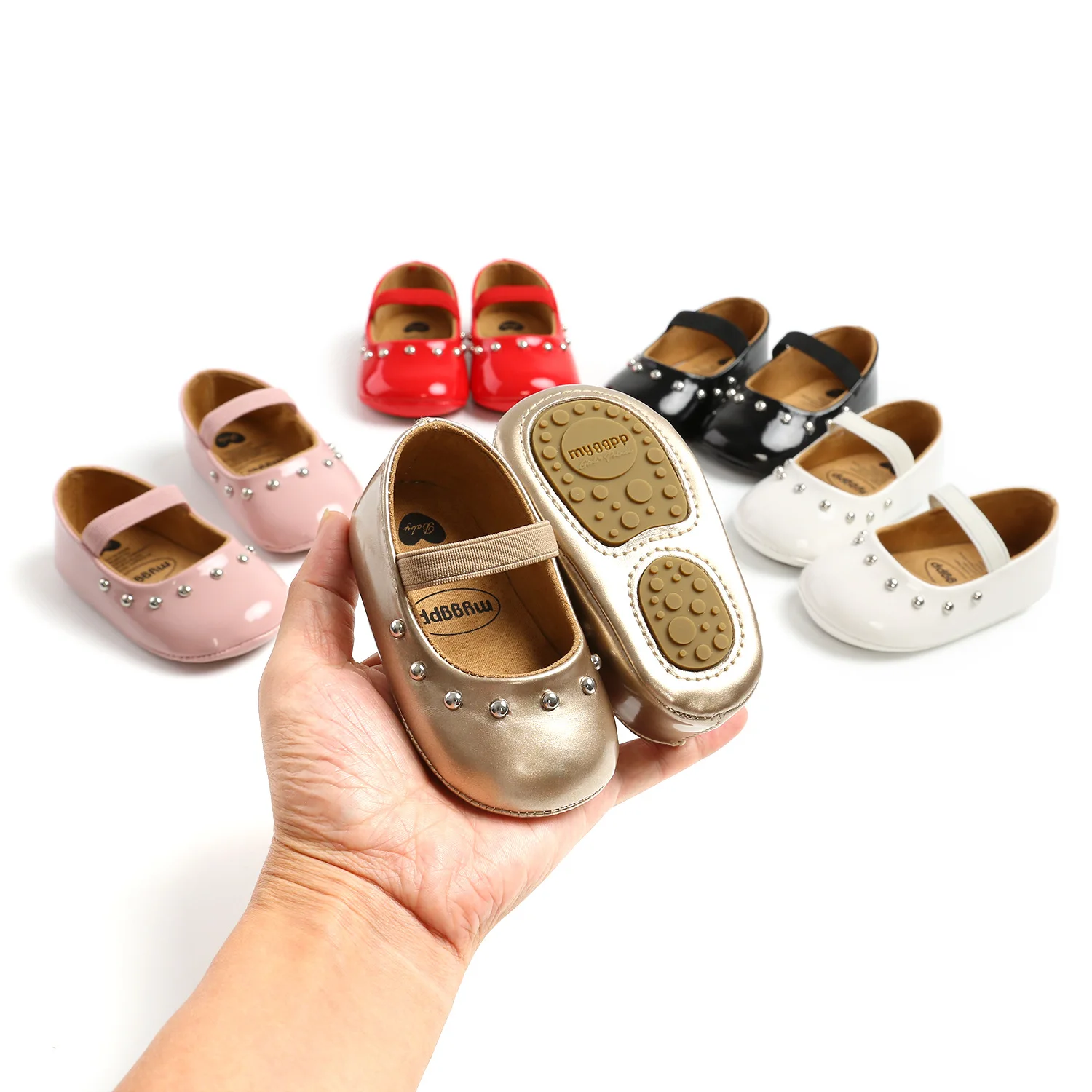 In Stock Cheap Outdoor Newborn Princess Party Wedding Shoes PU Leather Soft Rubber Sole Non-Slip Baby Princess Shoes