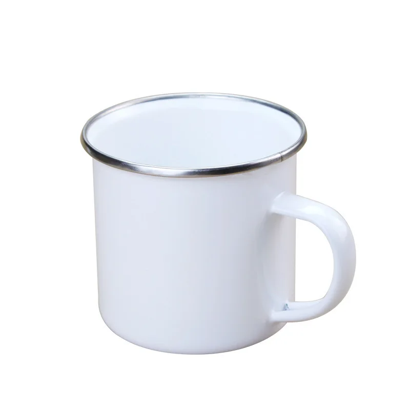 Gift Use Stainless Steel Camping Mug Coffee Milk Mugs Cups 11 oz 12 oz Sublimation Blank White Enamel Cup with Handle