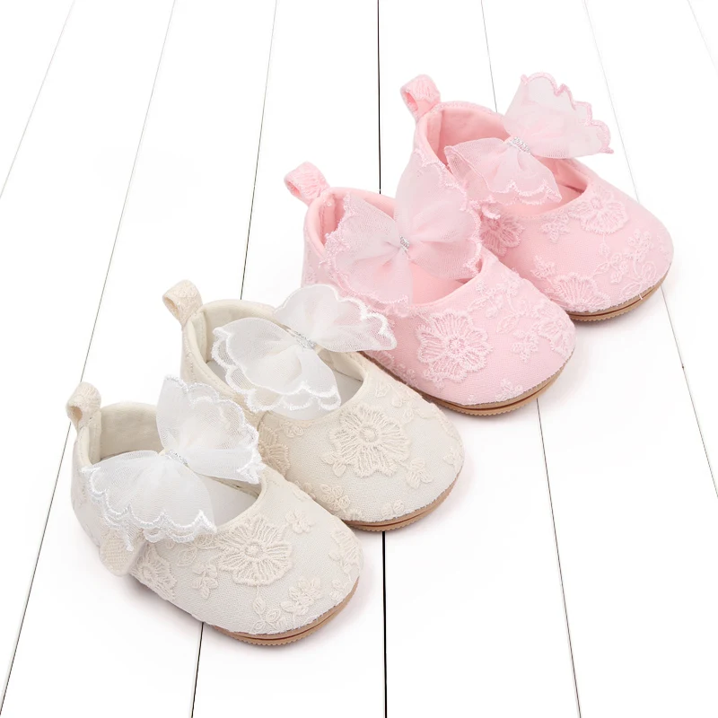Spring and Autumn Solid Color Mesh Bow Soft Soled Non-slip Baby Toddler Shoes for Girls manufacture