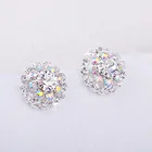 Earrings Stud Brass Round Crystal AB Rhinestone Earrings Women Stud For Girls Engagement Party Gift