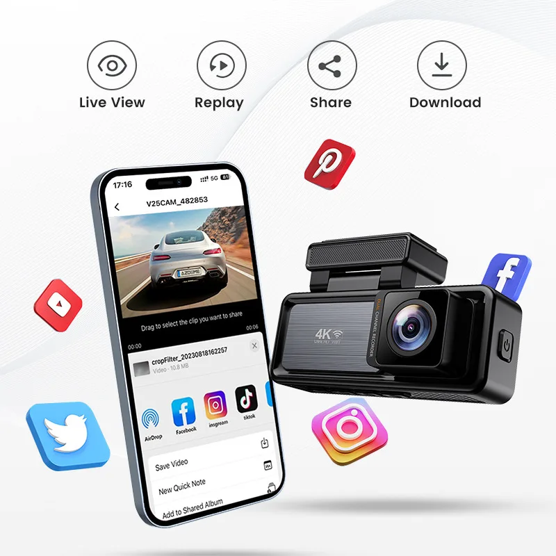 Manufacturer MINI Dual Lens Wifi Gps Dash Camera Front and Inside Car Black Box Dual 4k Dashcam Car Dvr Car Camera 4k Dash Cam