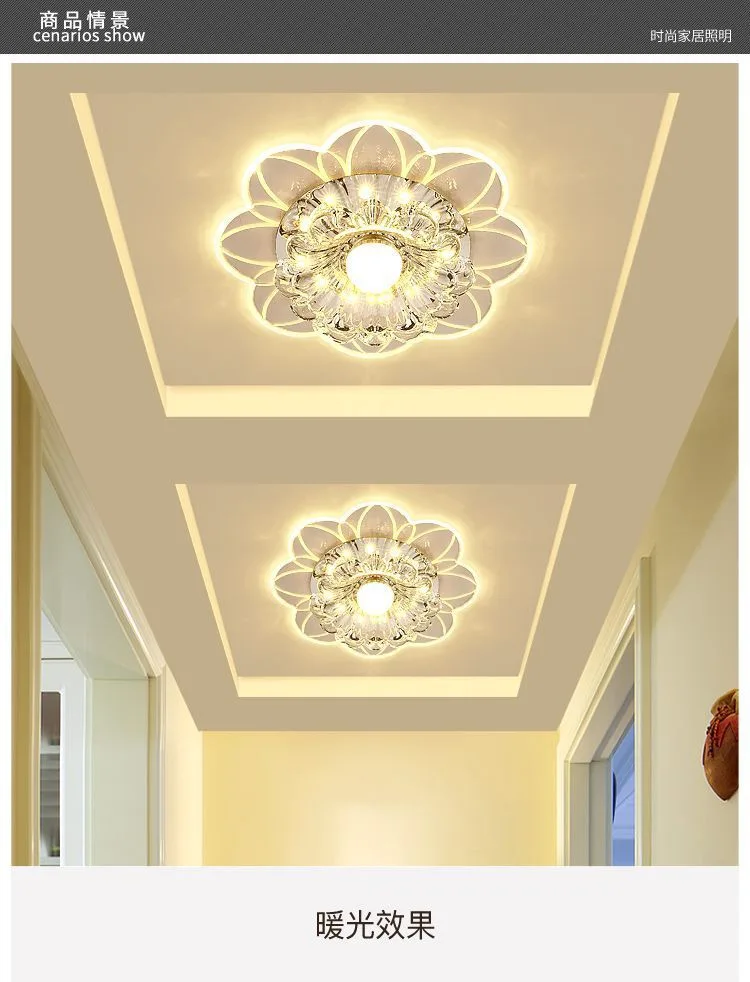 Ceiling light can be dimmed LED modern round glass crystal beads ceiling flat living room corridor Hotel apartment KTV bar