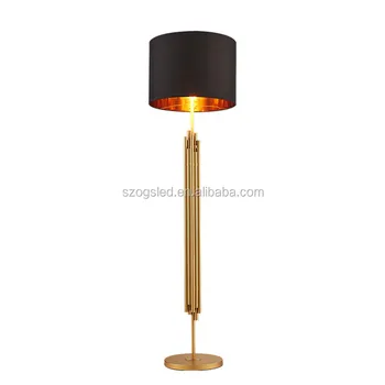 Contemporary Reading Room Lights Modern Golden Finished Aluminum Black Fabric Shade Standing Floor Lamp