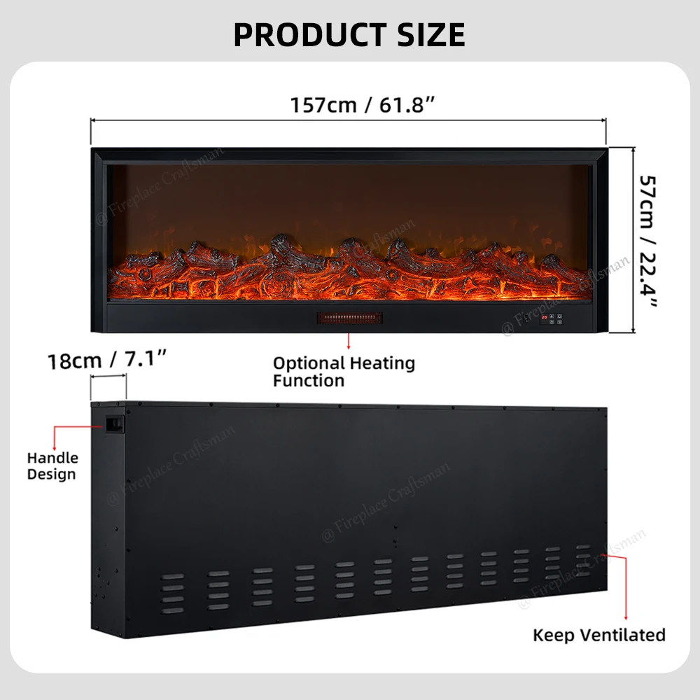 Electric Fireplace, Wall, 20W, Metal - detail 8