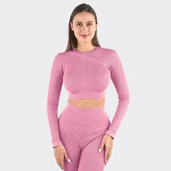 RTS Wholesale Ribbed Fashion Gym Sets Women Long Sleeves Top Scrunch Butt Pant Fitness Yoga Wear Seamless Work Out Set For Women