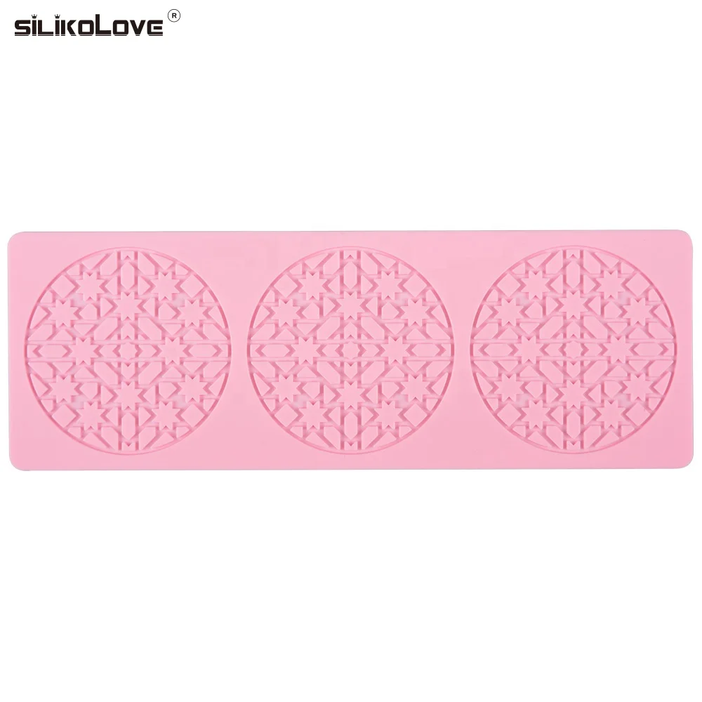 New style 3 cavity round flower shape fondant silicone lace print mold for DIY decoration mold