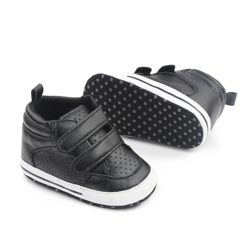Spring and Autumn New 0-1 Year Old Baby PU Leather Solid Color High Top Mesh Breathable Baby Walking Shoes supplier
