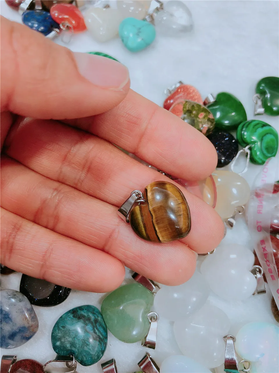 100% Natural Crystal Stone Heart Stainless Steel Pendant For Women DIY Gemstone Agate Pendant Necklace Jewelry