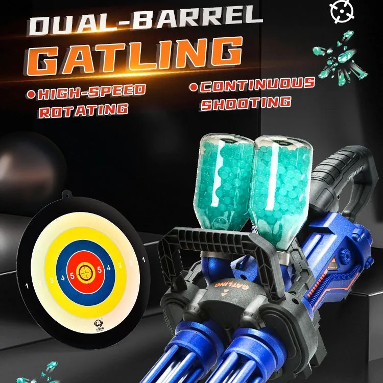 Double Barreled Gatling Electric Shooting Guns Automatic Gatling Launcher Fire Effects Gatling Guns Toys With Rotation Barrel