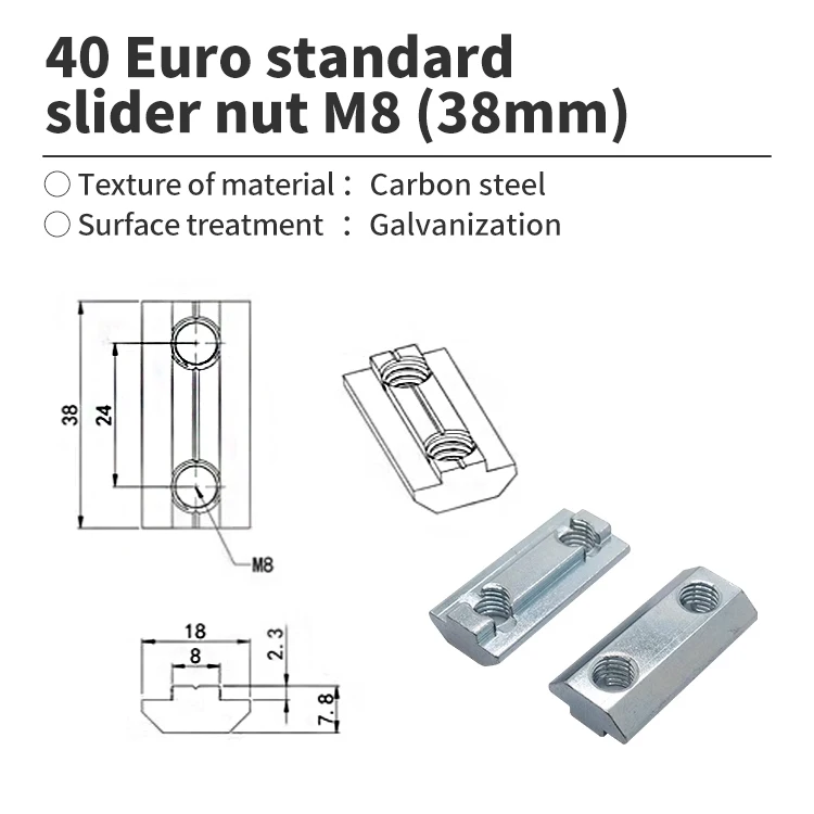 Aluminum Profiles 30/40/M6/M8 Double Hole Boat Type 3060/4080 Slider Nut T-nut Carbon Steel Material factory