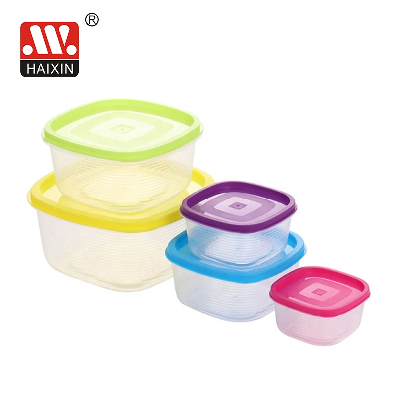 Square Multi Colored Plastic Food Storage Container 5 Pcs Of Sets