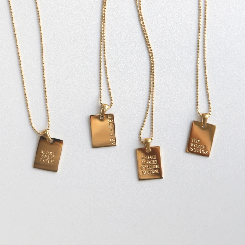 4 Design Motto Engraved Letter Necklace 