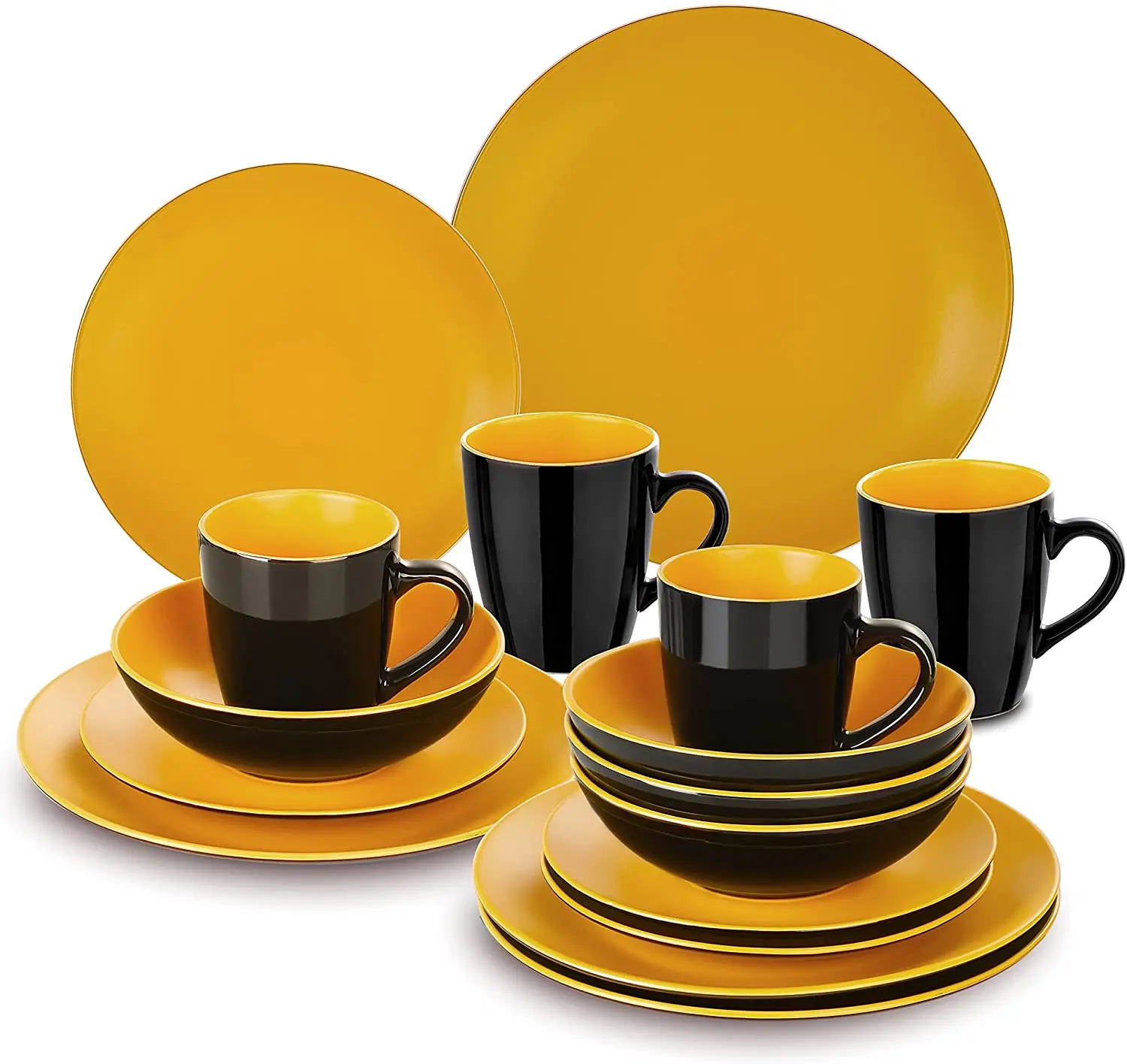 black and yellow dinner plates